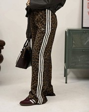  Adidas 'Leopard Print' Satin Wide Leg Track Pant  size S  KA2666 Women's