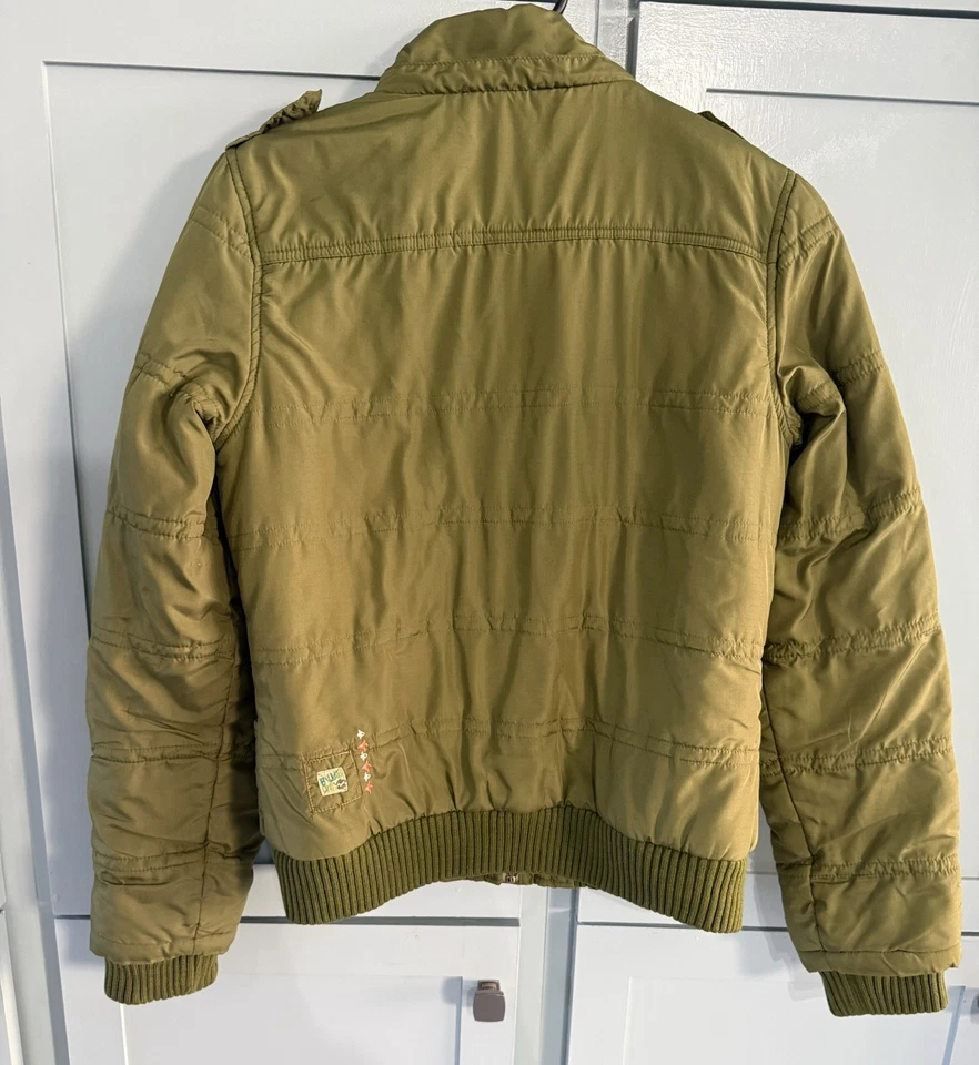 Billabong Bomber Jacket  Full Zip, Army Green, Collared, Lined, Puffer Medium - Image 2 of 4