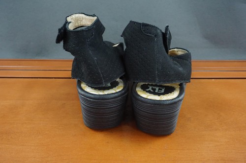 Fly London Shoes Womens Size 37 Black Wedge Platform Sandals Peep Toe Suede - Picture 4 of 11
