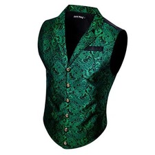 Mens Victorian Vest Steampunk Gothic Paisley X-Large Emerald Green Paisley a