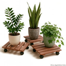 3x Pflanzenroller Holz 29 x 29cm Untersetzer mit Rollen 45 kg Blumenkübel Kasten