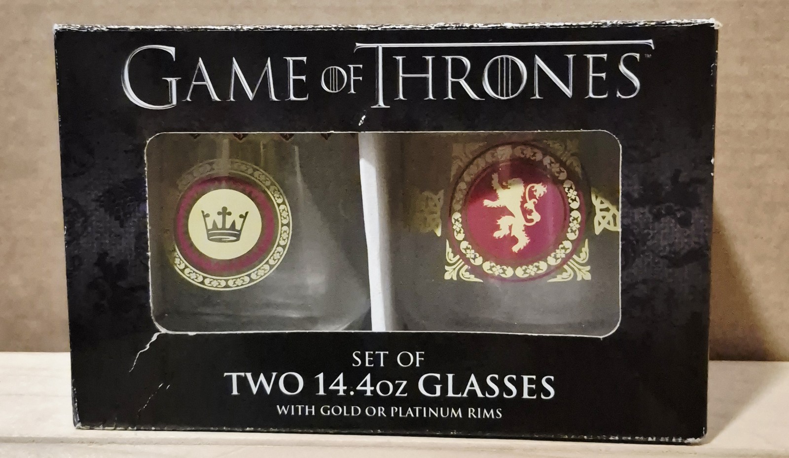 Set of 2 Game of Thrones Gold & Platinum Rim 14oz Glasses Whiskey Bar Glass. New