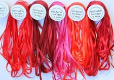 New  5 Spools of 100% Pure Silk Ribbons - 4Mm X 10 Meters - Red Shades