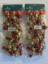 2 NEW/SEALED Kurt S. Adler Santa  s World 6  Christmas Garlands Gold/Red Balls