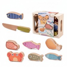 Natural Wood Wooden Pretend Food Set Kids Kitchen Accessory Toy Bright Colors