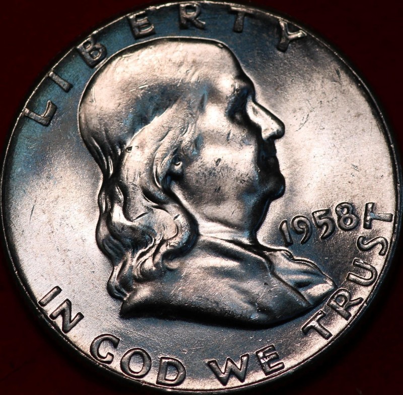 Uncirculated 1958 Philadelphia Mint Silver Franklin Half