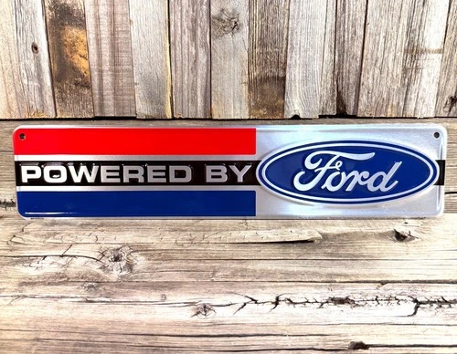 Ford Powered Embossed Metal Tin Sign Car Vintage Auto Emblem Garage Man Cave New