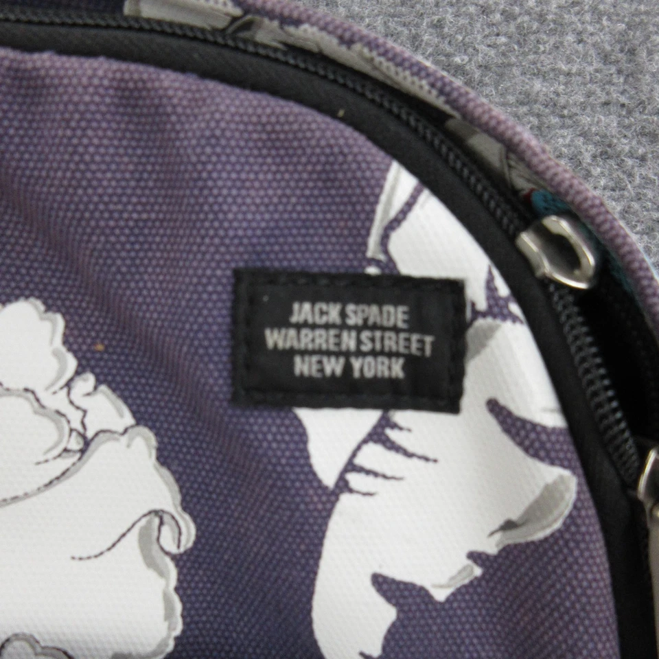 Jack Spade Warren Street Floral Canvas Backpack Purple White Laptop Zip Pockets - Image 3 of 4