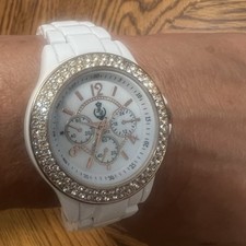 Premier Designs Women's White Dial Watch with Gold and Crystal Accents