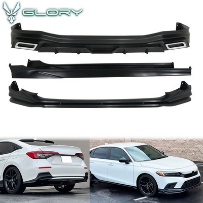 Fits 22-24 Honda Civic Sedan Side Skirts Front Rear Bumper Lip W/Muffler Tips PP