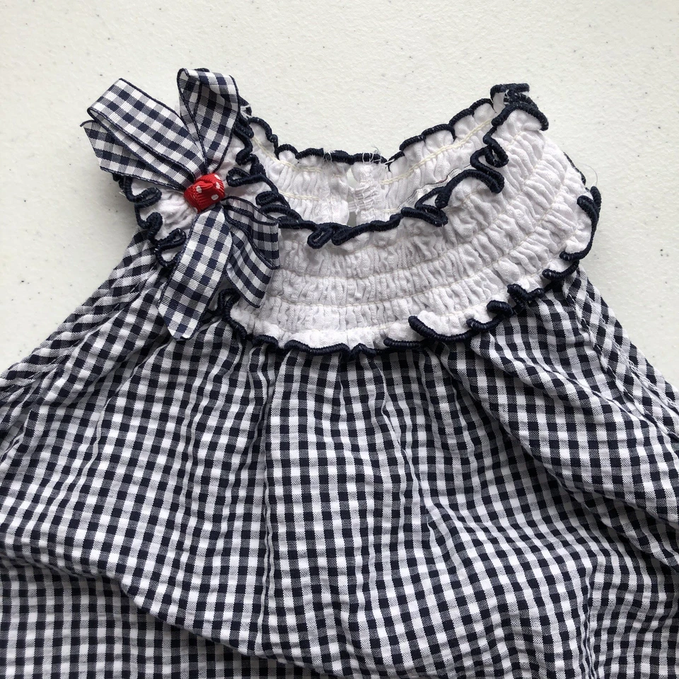 Mameluco Burbuja 24 Meses Ediciones Raras Azul Marino Blanco Seersucker Guinga Arco Calado Foto 2 de 4