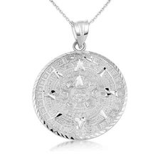 .925 Sterling Silver Aztec Calendar Pendant Necklace (Available in Size S/M/L)