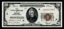 1929 $20 BEAUTIFUL BOSTON UNC Federal Reserve Bank Note!