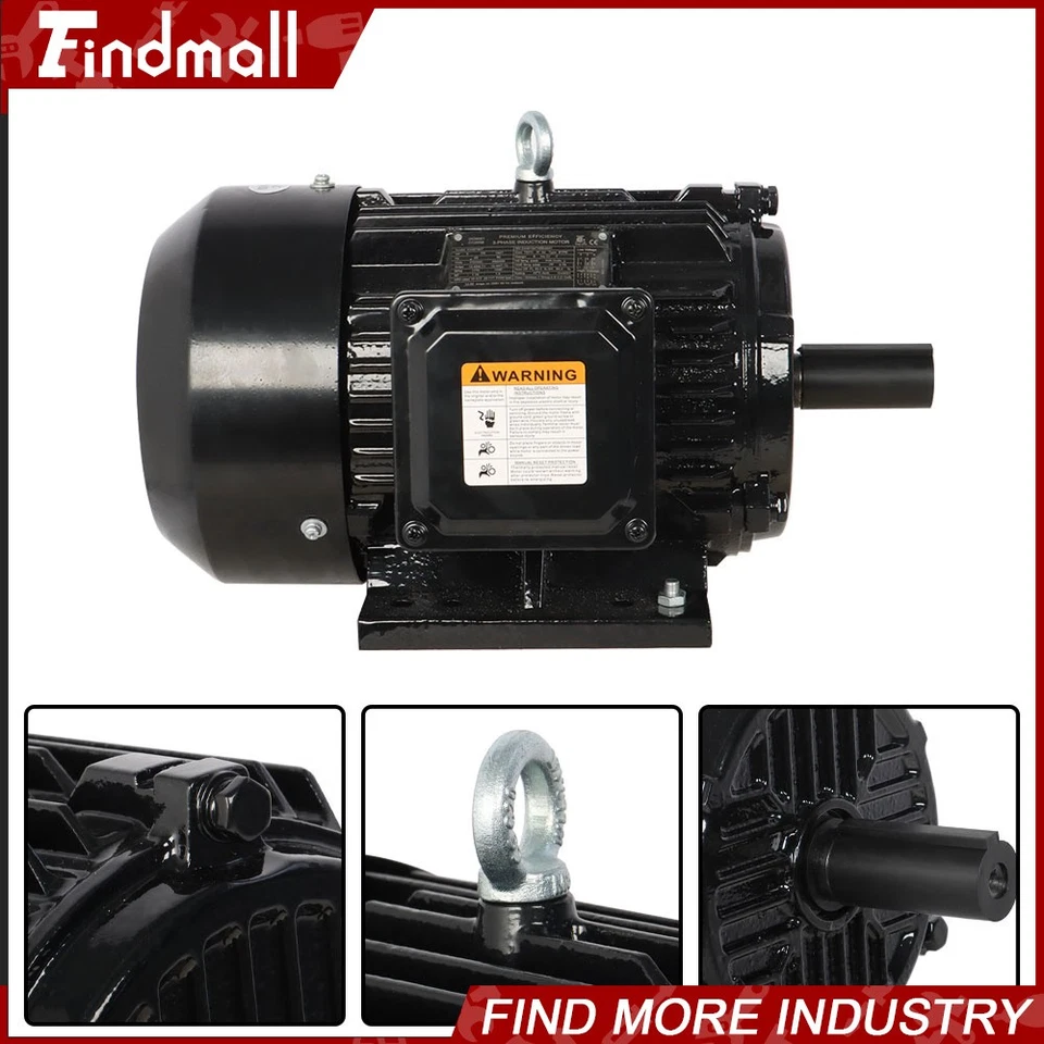 5 HP 3 Phase Electric Motor 1800RPM 184T Frame TEFC 230/460 Volt Severe Duty - Image 3 of 4