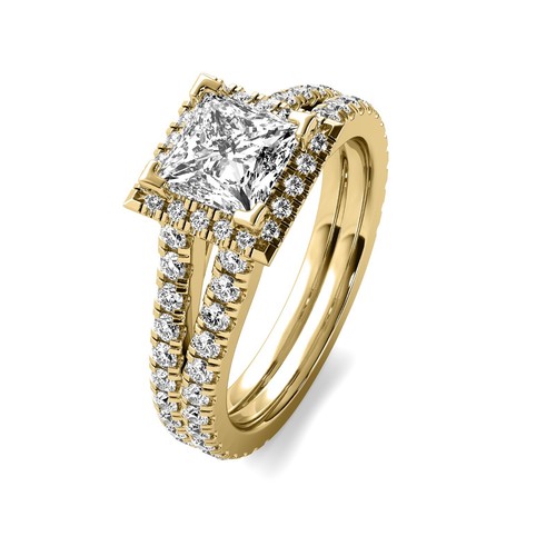 Anillo de compromiso de diamantes talla princesa cultivado en laboratorio HALO SPLIT SHANK 1,95 quilates H VS1 - Imagen 3 de 6