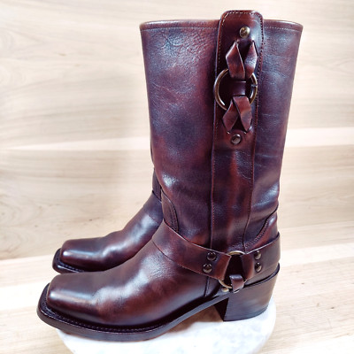 Frye Harness 12R Moto Boots Womens 10 B Brown Biker Square Toe Distressed