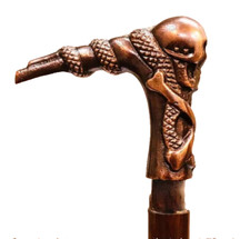 Nautical Antique Finish Skull Handle Vintage Style Brown wooden Walking Stick