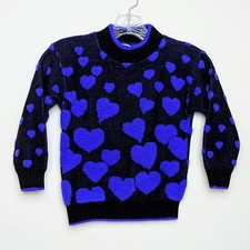 Vintage 90s Hot Fudge Purple Hearts All Over Knit Sweater Girls Toddler Size 4