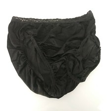 Hanes Lace Satin Nylon Hi Cut Panty Briefs 9 Black Shiny