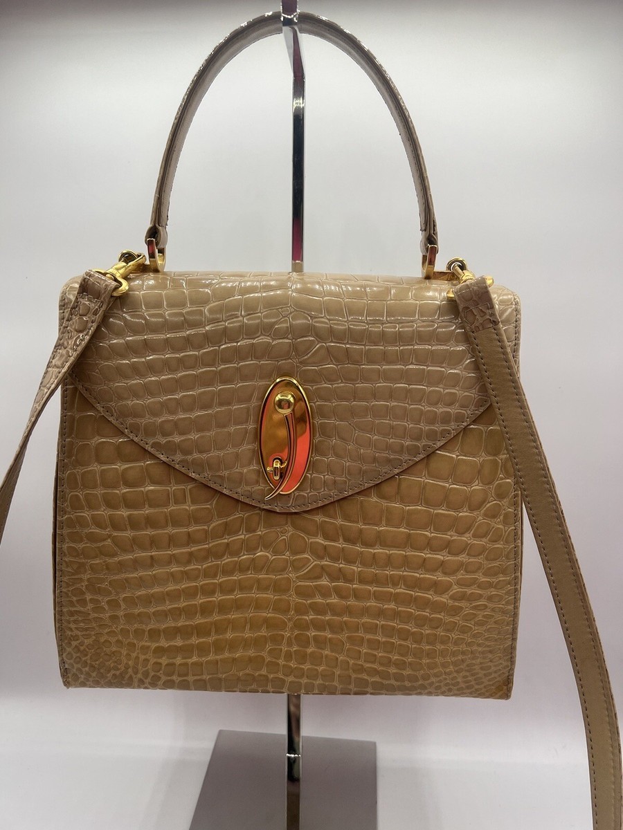 Vintage Cosci Croc Leather Top Handle Beige Bag, Shoulder Bag RARE 