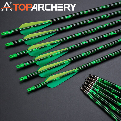 12-PACK Bogenschießen 30'' Carbonpfeile Spine 500 für Compound Recurve Bogen Jagd