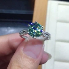 3 Ct Blue Treated Diamond Solitaire Ring Great Shine VVS1 Certified Wedding Ring