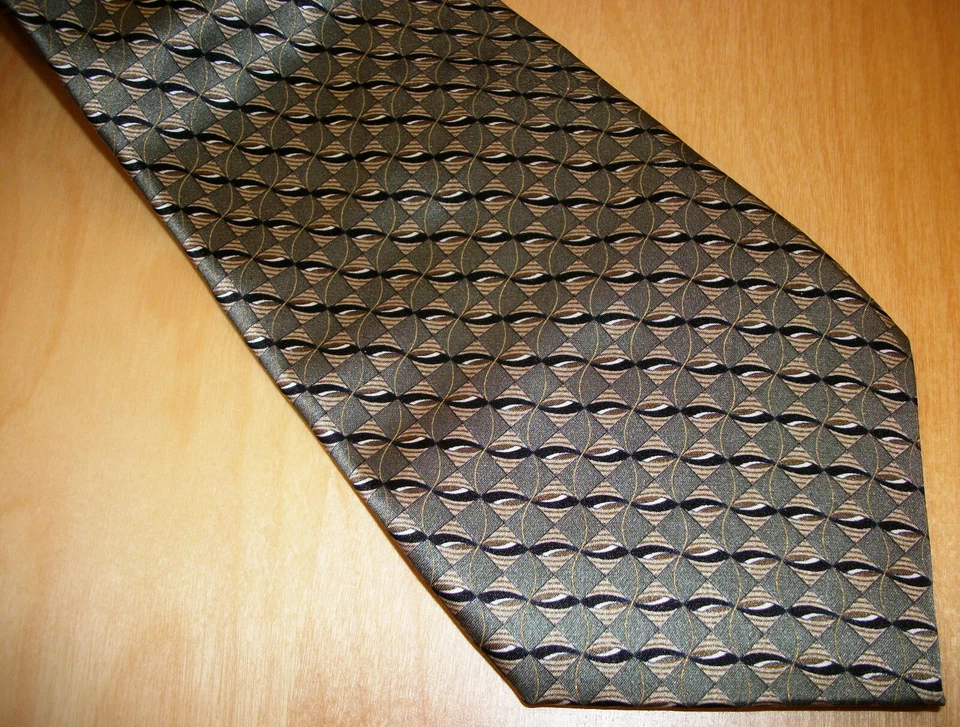 Corbata de cuello de seda Geoffrey Beene verde oliva a cuadros para hombre 58,5" de largo x 3,9" de ancho (D763) Foto 2 de 4