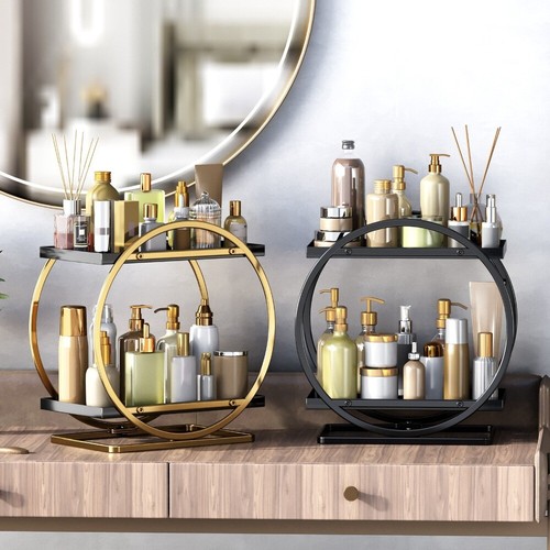 Cosmetics Shelf Storage Rack Black Gold Makeup Organizer for Home