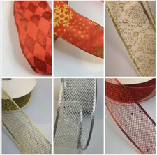 Wired Christmas Ribbon, various designs .Door Bow making  UK Seller