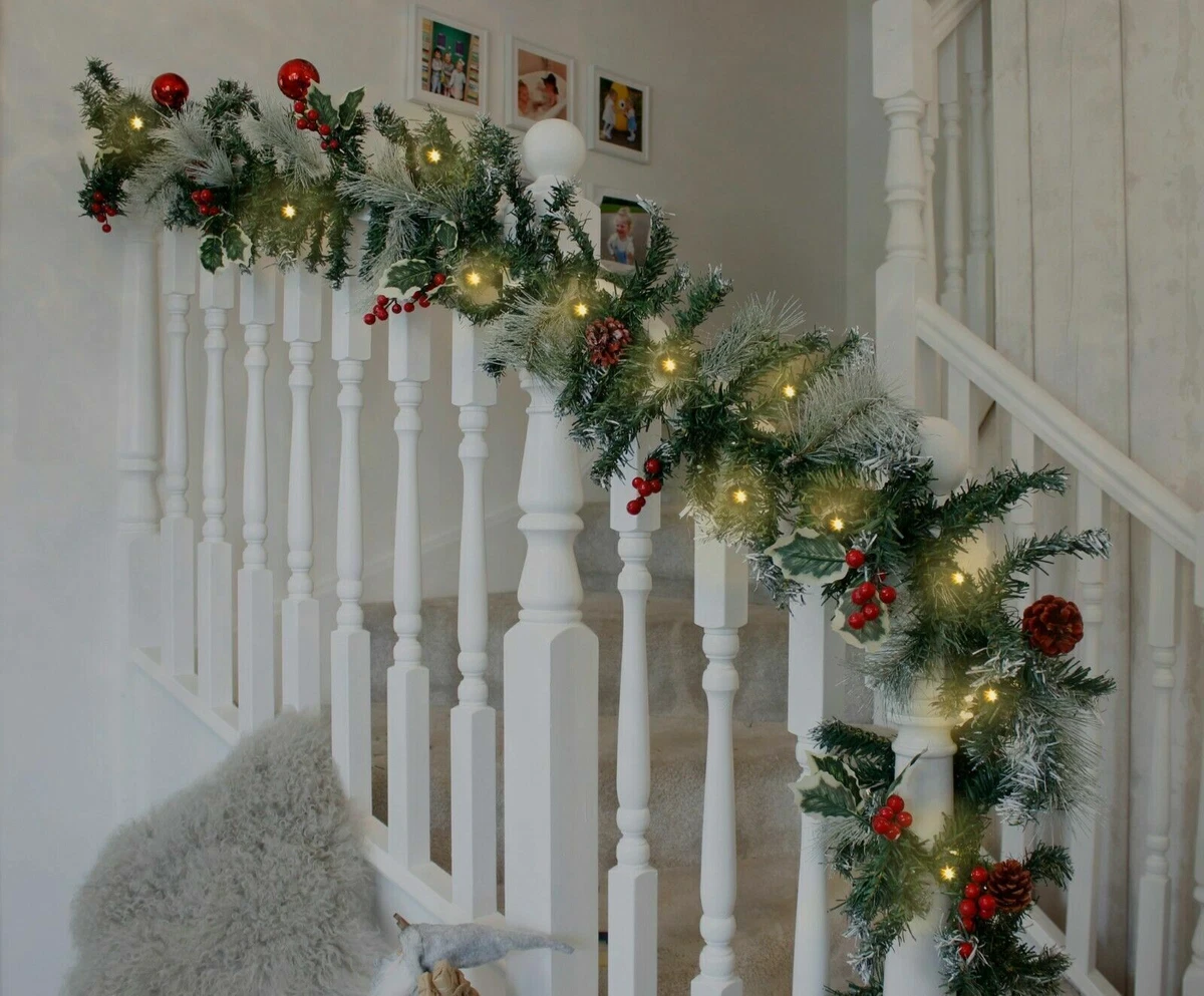 9ft White Snowy Light Up Christmas Garland Decoration Battery