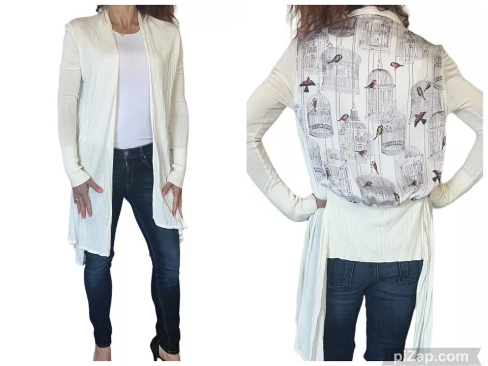 CÁRDIGAN TED BAKER PUNTO CREMA CASCADA ABIERTA PANEL TRASERO PÁJAROS JAULA PÁJARO TED 2 M Foto 2 de 4