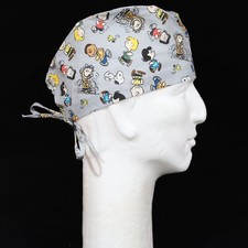 Peanuts Gang Characters Halloween All Over on Gray Theme Scrub Hat