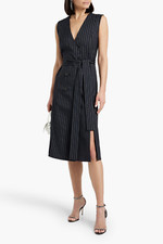 NWT.Carolina Herrera Double-breasted pinstriped wool-blend twill midi dress Sz12