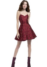 Alice + Olivia Anette Pleated Metallic Floral Cocktail Dress In Bordeaux Size 0