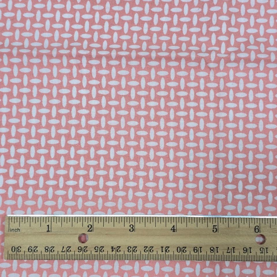 Cotton Fabric 36"x44" Waverly Screen Print Peachy Pink White Geometric Weave - Image 3 of 4