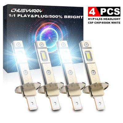 4x H1+H1 6500K Super Bright White 1800LM DRL LED Headlight Bulb Kit High Beam