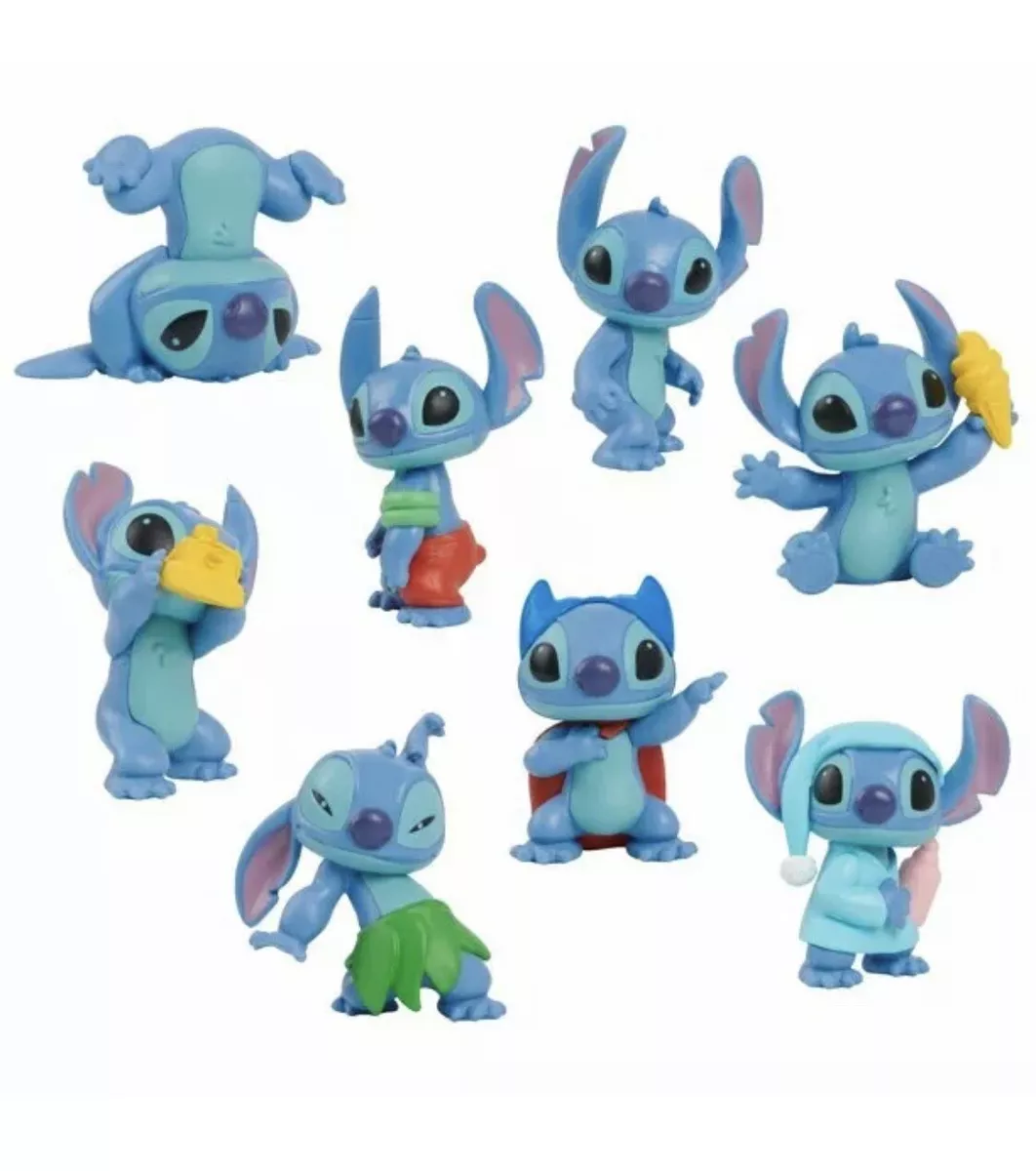 DISNEY LILO & STITCH Collectible 8 Mini Figure Set Camera Ice Cream Hula  Pjs