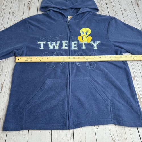 Womens Looney Tunes Tweety Bird Fleece Full Zip Up Hoodie Sweatshirt Size Large - Picture 7 of 9
