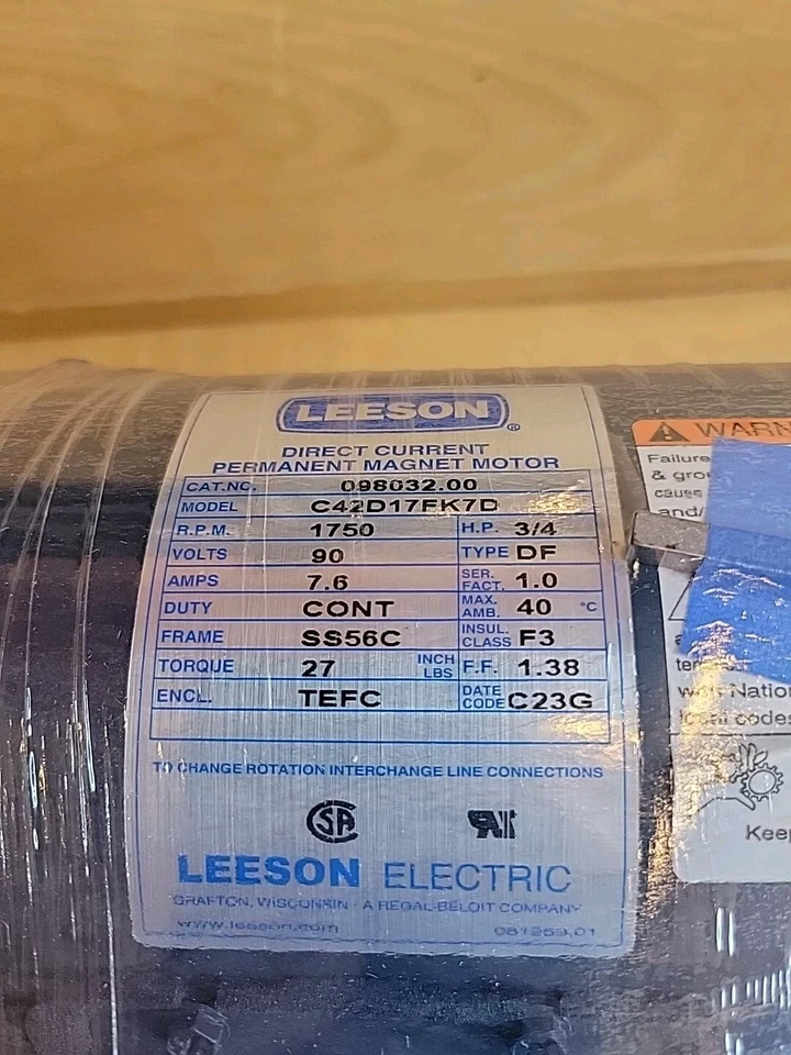 Leeson  DC motor generator wind turbine 1750 RPM  3/4 HP 90V C42D17FK7D - Image 4 of 4