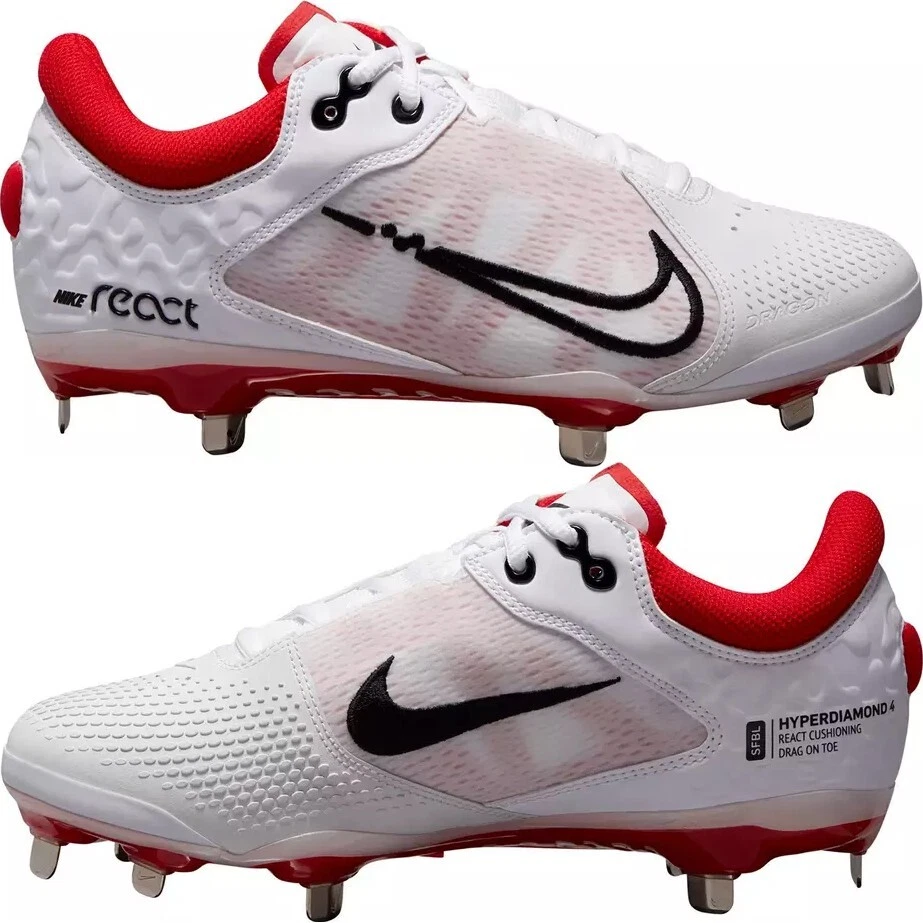 Botines de softbol para mujer Nike Hyperdiamond 4 Elite talla 9,5 blancos rojos React CZ591 Foto 4 de 4