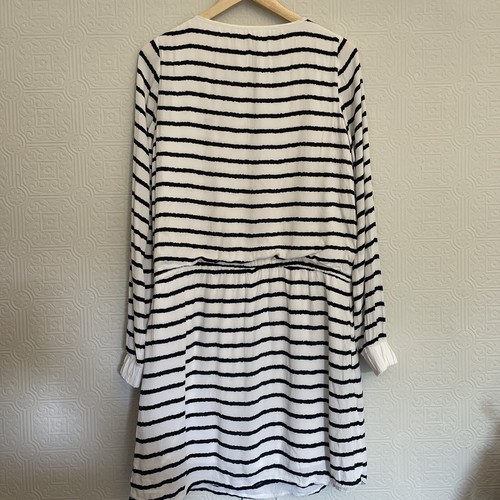 GESTUZ Anthro White Black Breton Stripe Draw Cord Waist Dress. Pockets . Size 34 - Picture 7 of 7