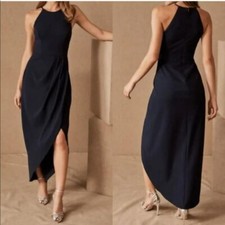 BHLDN Sz 14 Marceau Tulip Hem Dress Navy Blue High Neck Midi High-Low NWT