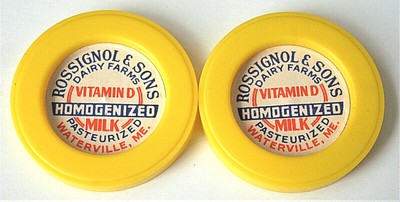 2 Rossignole & Sons Dairy Farms Milk Plastic Bottle Cap NOS 1960s Waterville Me
