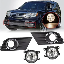 Fog Lights W/Cover+Chrome Trim For Honda Pilot 2012 2013-2015 Left & Right Side