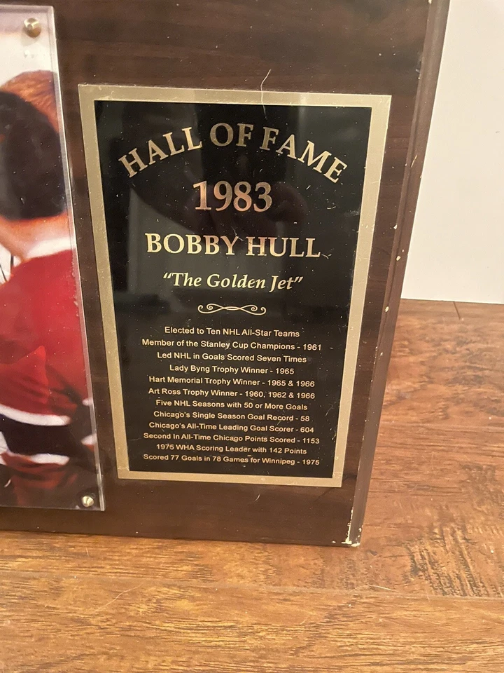 "Placa de pared de madera Bobby Hull Chicago Blackhawks The Golden Jet 15"" sangrienta 8x10""" Foto 3 de 4