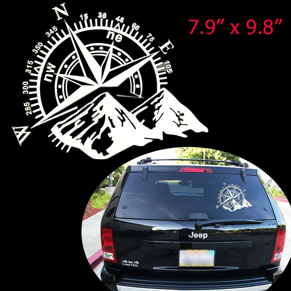 Calcomanía adhesiva blanca de 7,9""x9,8"" con brújula navegación gráfica ventana trasera lateral del coche Foto 4 de 4