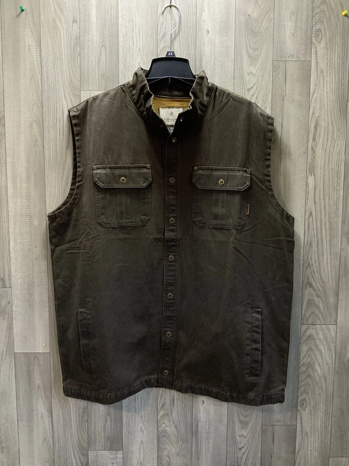 Legendary Whitetails Men Brown Canvas Cotton Lined Full Snap Vest 2XT