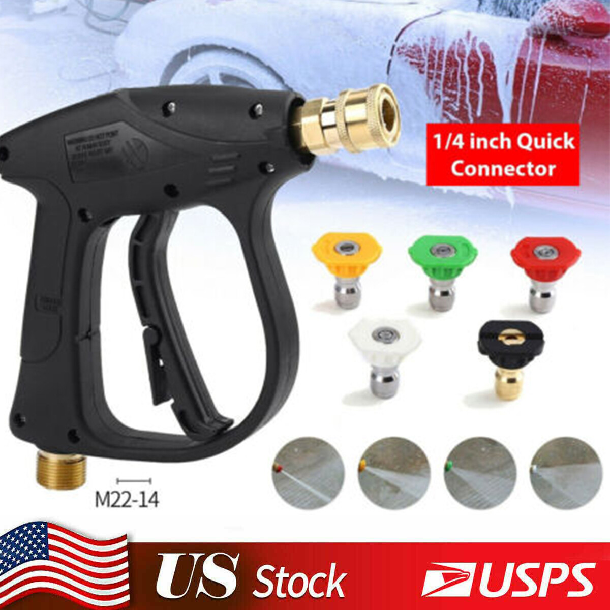 High Pressure 4350 PSI Car Power Washing Gun with 5 Nozzles and M22-14 Hose Connector