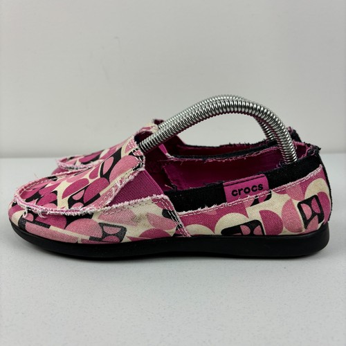 CROCS Size 5 Womens Distressed Slip On Pink Canvas Shoes Loafers - Bild 4 von 10