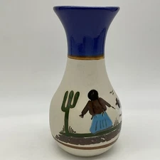 Vintage Tonala Mexican  Folk Art pottery vase Signed With Initials